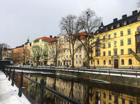 View of building fronts in Uppsala, Sweden