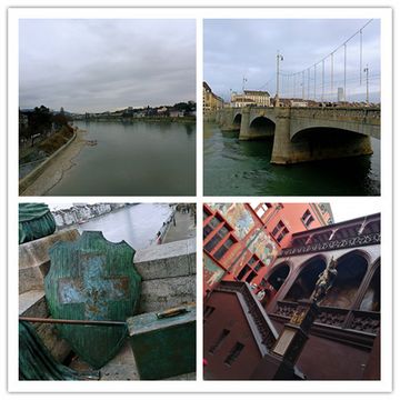 Different views of a river and buildings