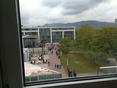 View onto a campus from a window