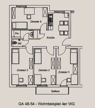 Floor plan of a student flat-sharing community