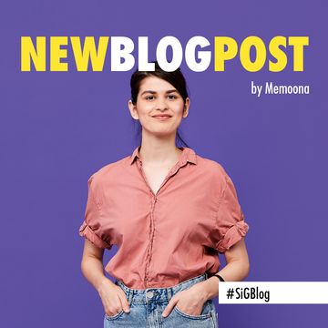 Bloggerin Memoona vor lilafarbenem Hintergrund