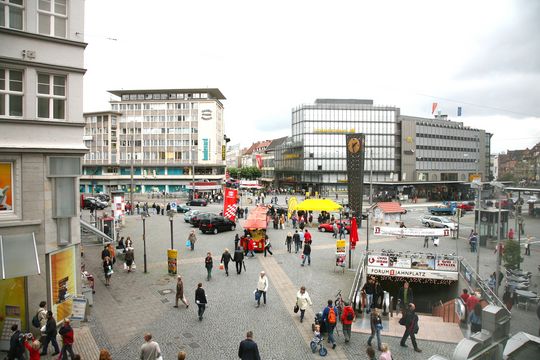 Bielefeld's Jahnplatz with shops