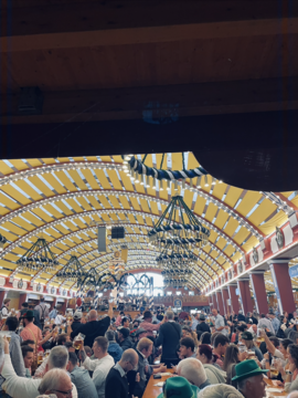 View of a beer tent at the Oktoberfest.