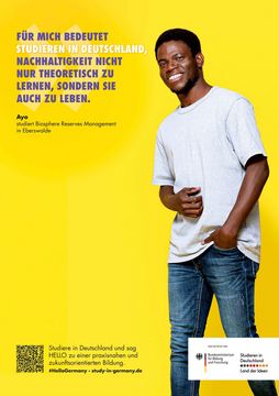 Poster: Studierender mit Zitat zum Thema Studieren in Deutschland