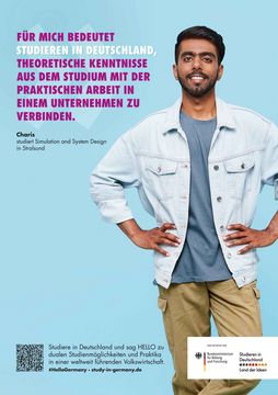 Poster: Studierender mit Zitat zum Thema Studieren in Deutschland
