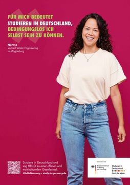 Poster: Studierende mit Zitat zum Thema Studieren in Deutschland