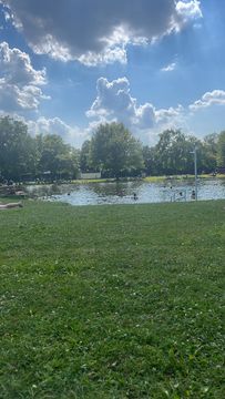 An outdoor swimming area in a bathing lake.