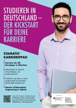 Junger Mann mit Laptop auf Poster zu Karrieremöglichkeiten